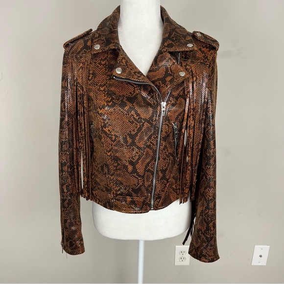BLANK NYC WORD OF MOUTH SNAKE PRINT FAUX LEATHER FRINGE ZIP UP JACKET SIZE SMALL - Picture 5 of 16